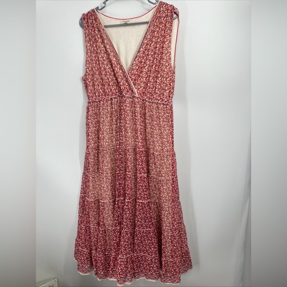 Max Studio Tiered Mesh Midi Dress Plus Sz 1X Floral V Neck Lined Sundress - Picture 1 of 4